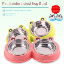 Pet Bowl Alimentador de aço inoxidável cachorro Two-one One Frog Frog Non Slip Pet Double